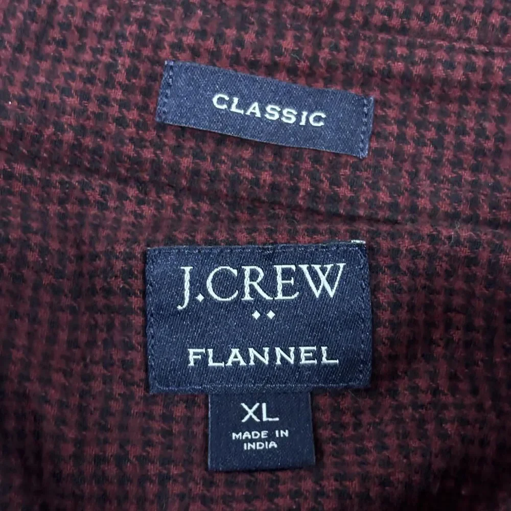 J.Crew Flannel Shirt Men's XL Red Houndstooth Classic Fit Button Up Cotton